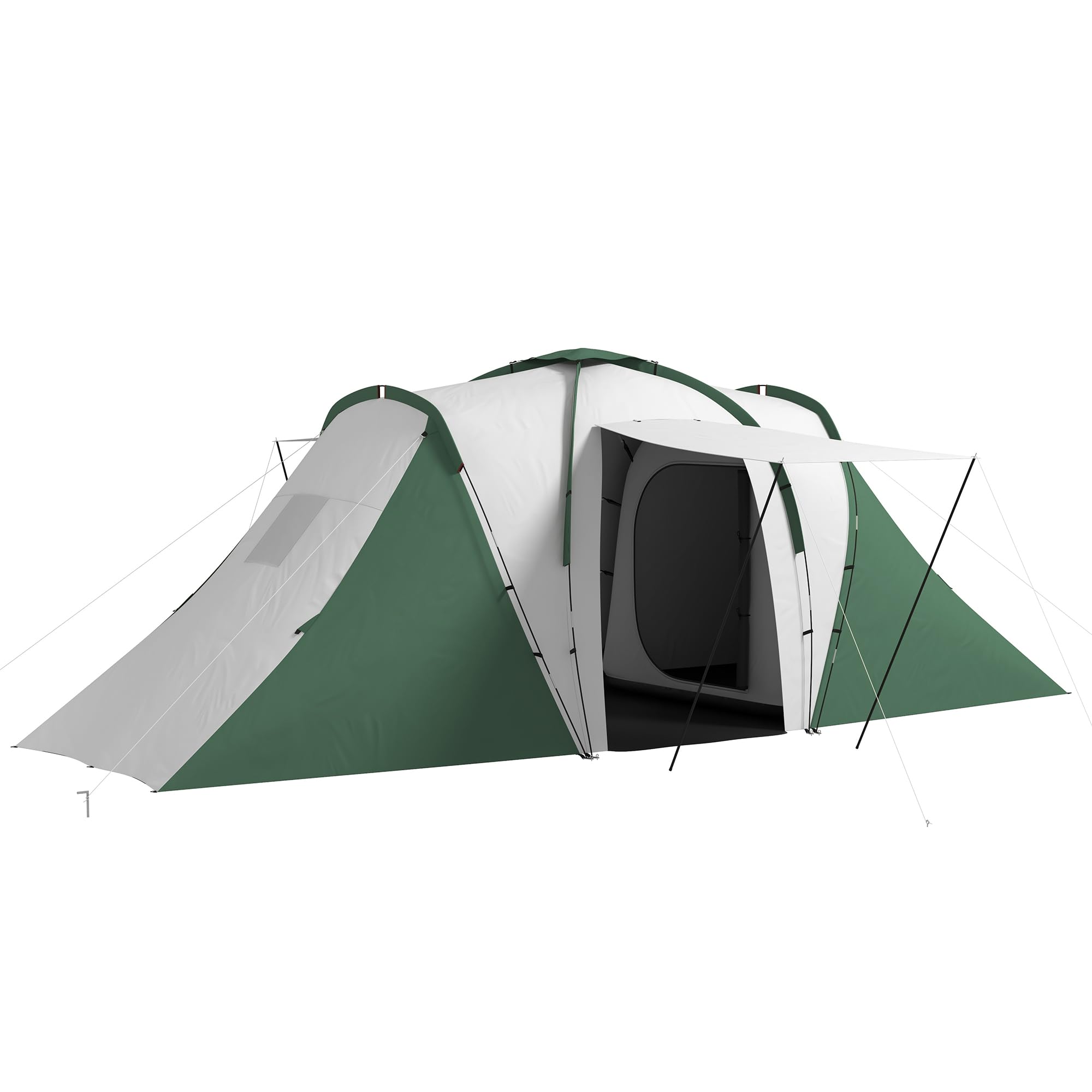 Outsunny Tente Tunnel Tente de Camping familiale 4-6 pers. légère ventilée Facile à Monter - 2 Grandes Portes 5,55 x 2,25 x 1,9 m Fibre Verre Polyester, Gris et Vert