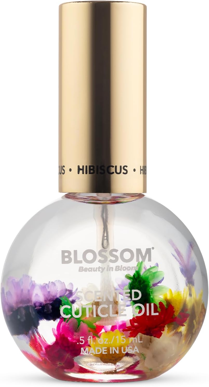 Cuticle Oil for Nails, Hydrating, Moisturizing, Scented Nail Oil Cuticle Care, Infused with Real Flowers, Made in USA, 0.5 fl. oz, Hibiscus