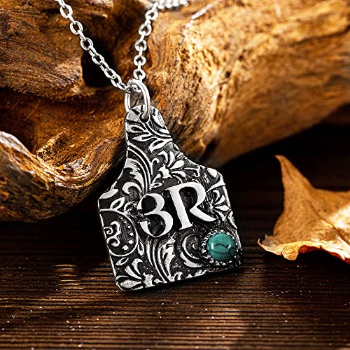 AILIN Personalized Cattle Tag Necklace Sterling Silver 925/Brass Custom Initial Logo Turquoise Necklace For Women Christmas Birthday Gift For Mom Girlfriends Daughter Grandma2
