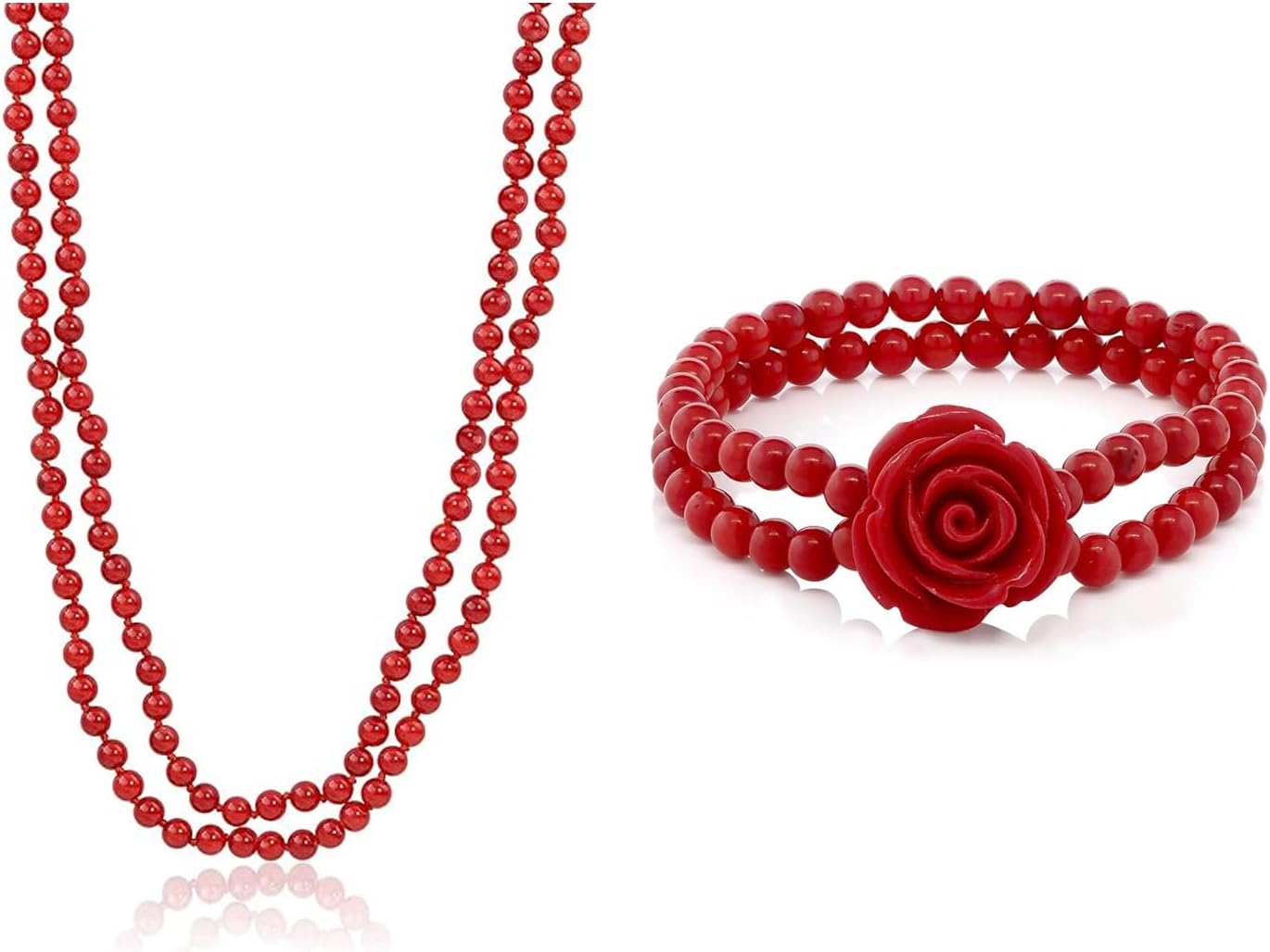 Gem Stone King 7 Inch Red Simulated Coral Bead Rose Flower