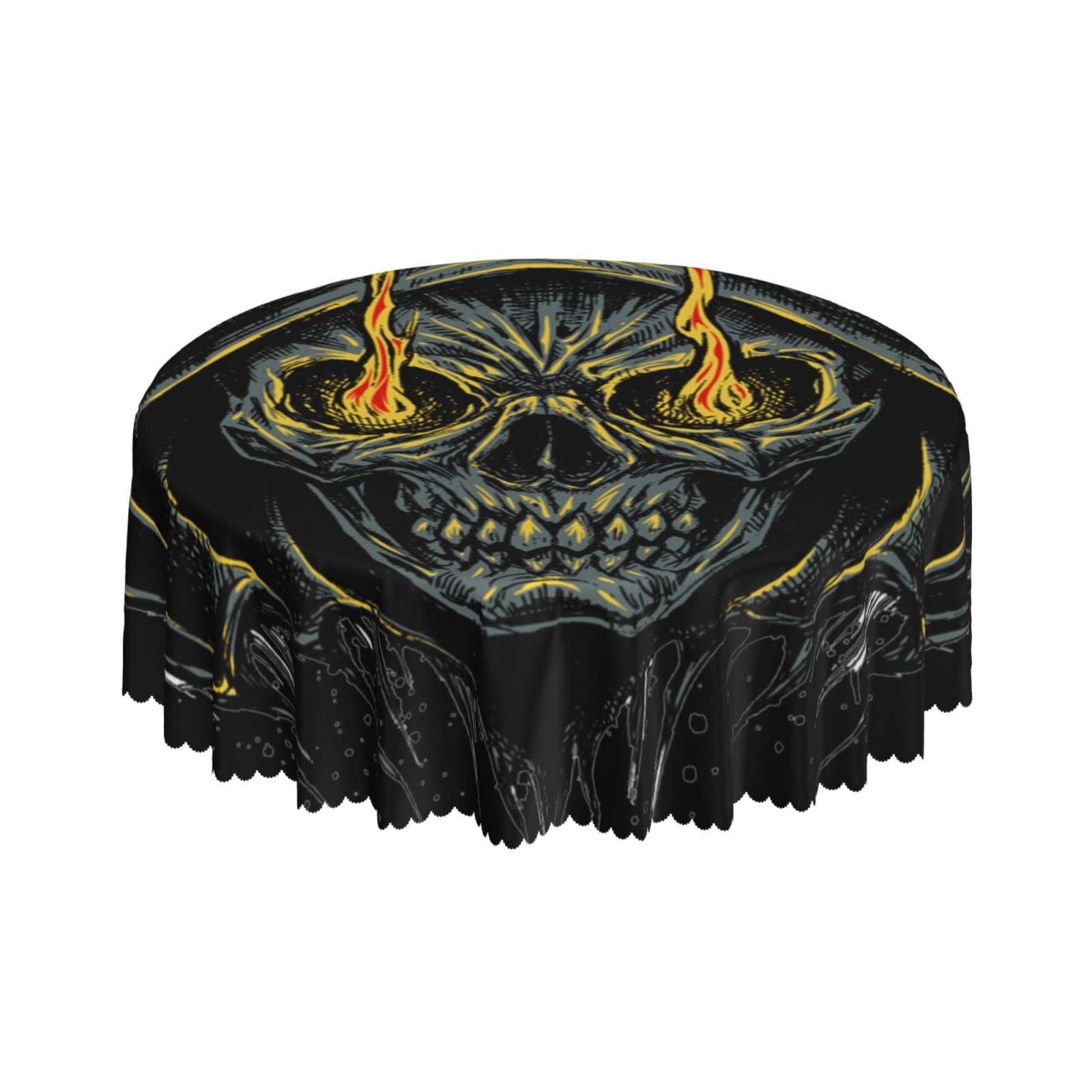 Lsjuee Grim Reaper Skull Flame Death Round Tablecloth 60 Inch Printed Washable Tablecloth for Dining Party Holiday Fall Home Decorative