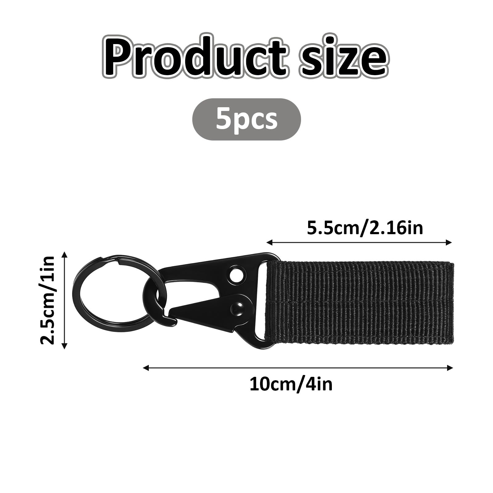 5 Pcs Tactical Webbing Buckle Carabiner Clips Belt Clip Key Buckle with Alloy Hook for Outdoor Sports (Black)