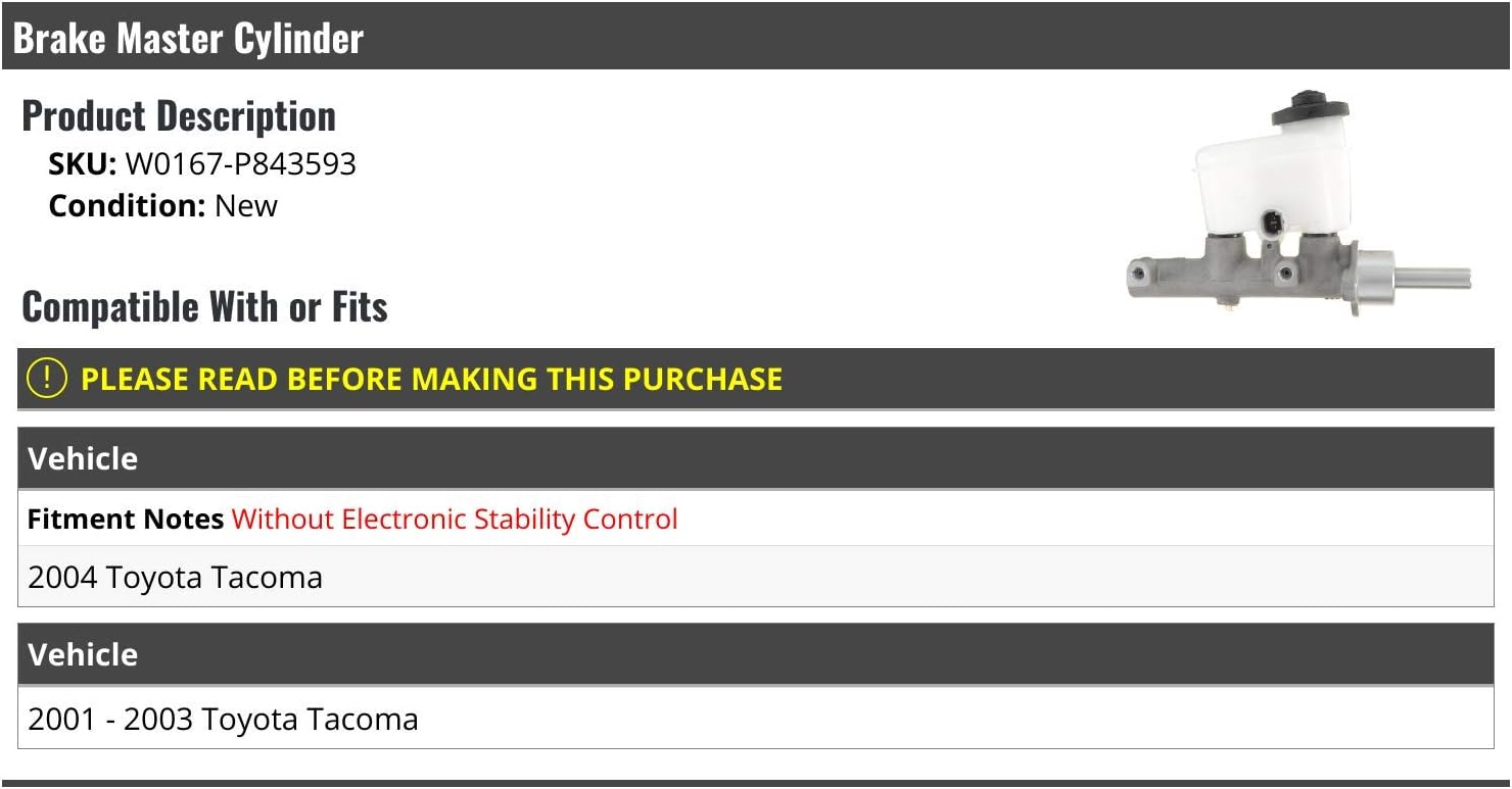 Brake Master Cylinder - Compatible with 2001-2004 Toyota Tacoma