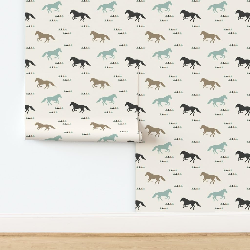 Peel & Stick Wallpaper 3ft x 2ft - Wild Horses Horse Modern Neutral Baby Custom Removable Wallpaper by Spoonflower