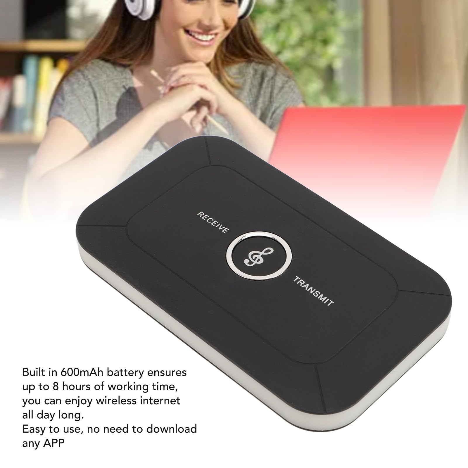 2 in 1 5.0 Adapter, Transmitter Receiver with Noise Suppression, ANC and AEC for Phone Tablet, Enabled Sound Devices