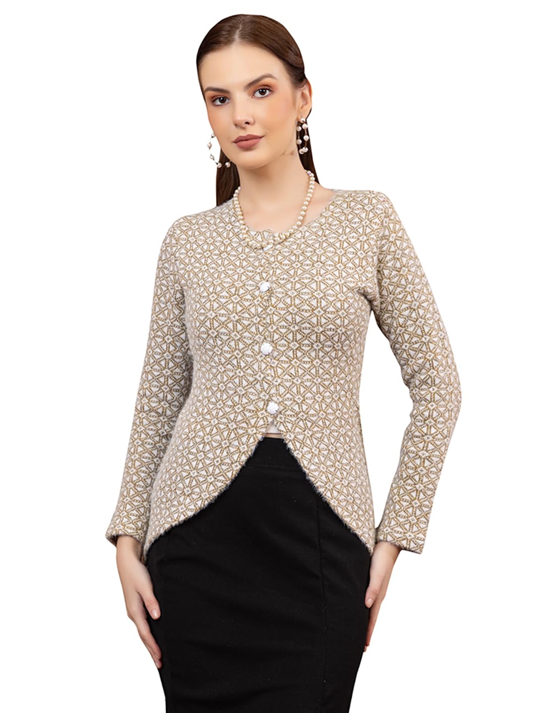 Women’s Designer Woolen Cardigan | Elegant Front-Open Button Down Winter Sweater | Stylish Full Sleeve Slim Fit Knitwear for Girls & Ladies