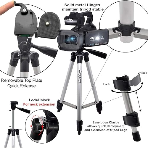 Miniatura 3 de Acuvar 4K/6K Video Camera Camcorder – 64MP Vlogging Camera for YouTube, 60FPS, 18X Zoom – with Mic, LED Light, Tripod & 2×64GB Cards – WiFi, Webcam