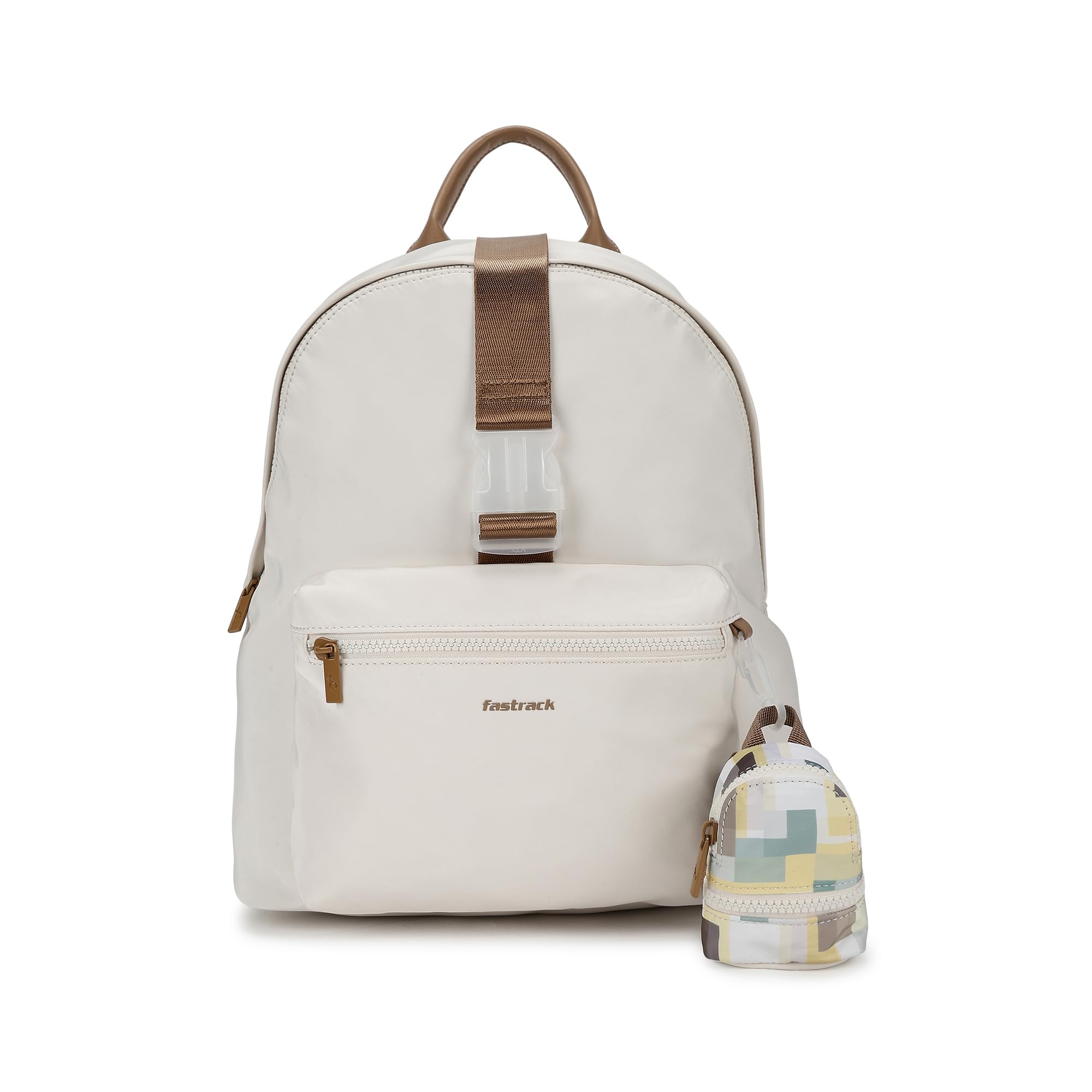 Pixelmate 14 Inch Laptop Backpack | White Nylon Backpack with Organizer Pockets & Front Zip Pocket | Pixelated design Mini Charm Bag| Padded Straps | Secure Zipper + Buckle closure-image-37