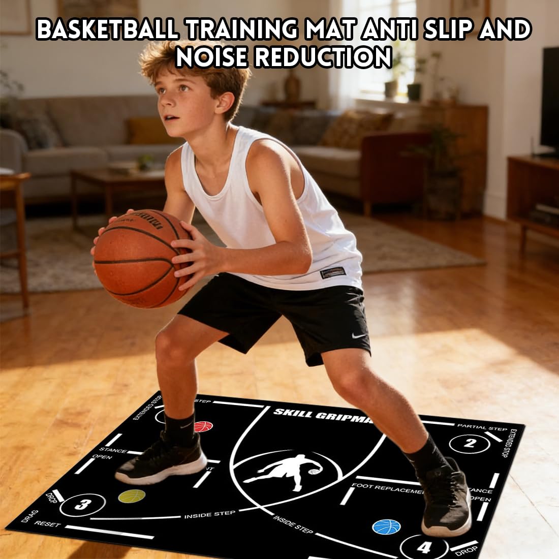 Alfombrilla de Entrenamiento de Baloncesto 80x120 cm, Antideslizante y Silenciosa, para Control de Pelota, Regate y Agilidad, Portátil para Interior