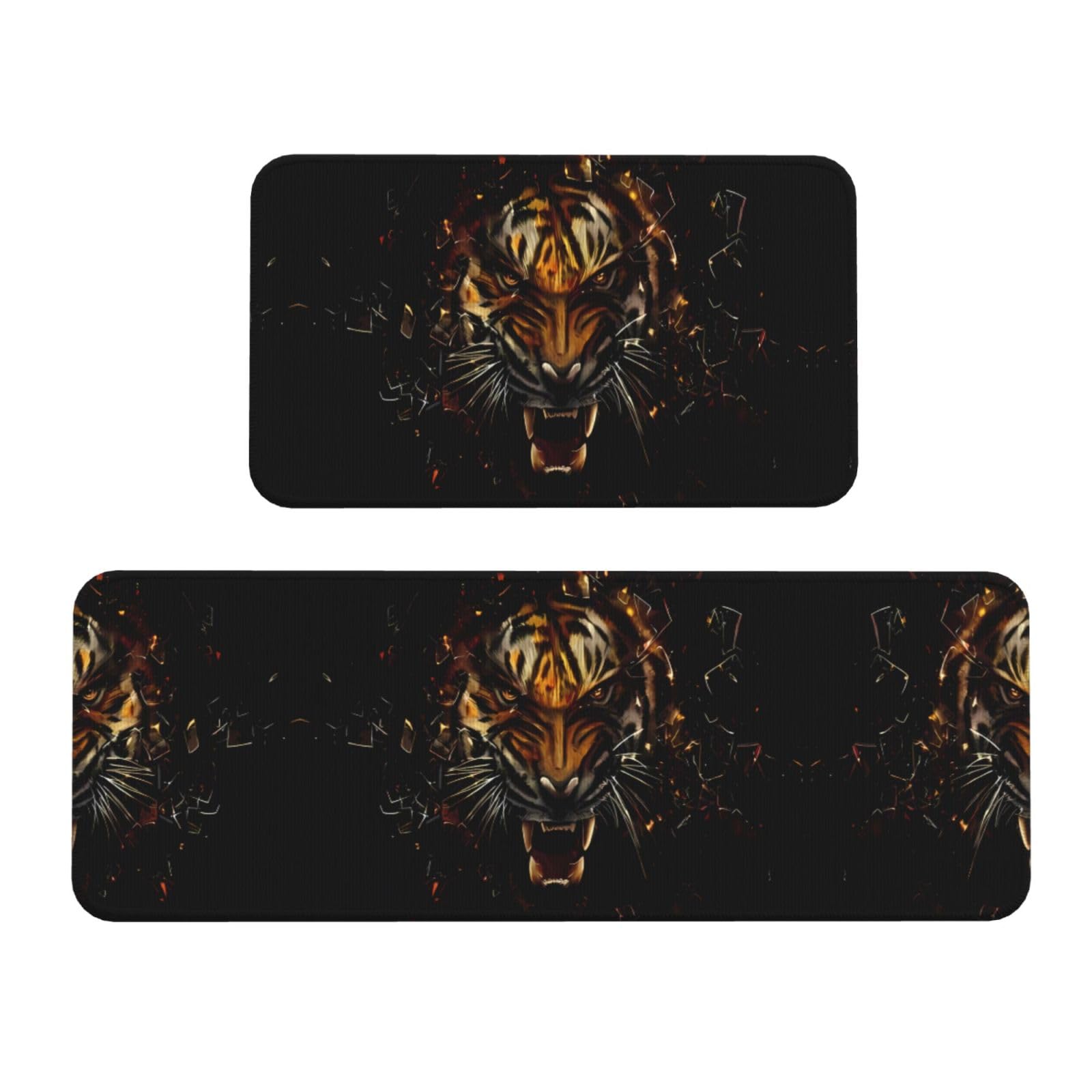 Alfombrillas de cocina con estampado de tigre feroz y base de seguridad, 2 piezas