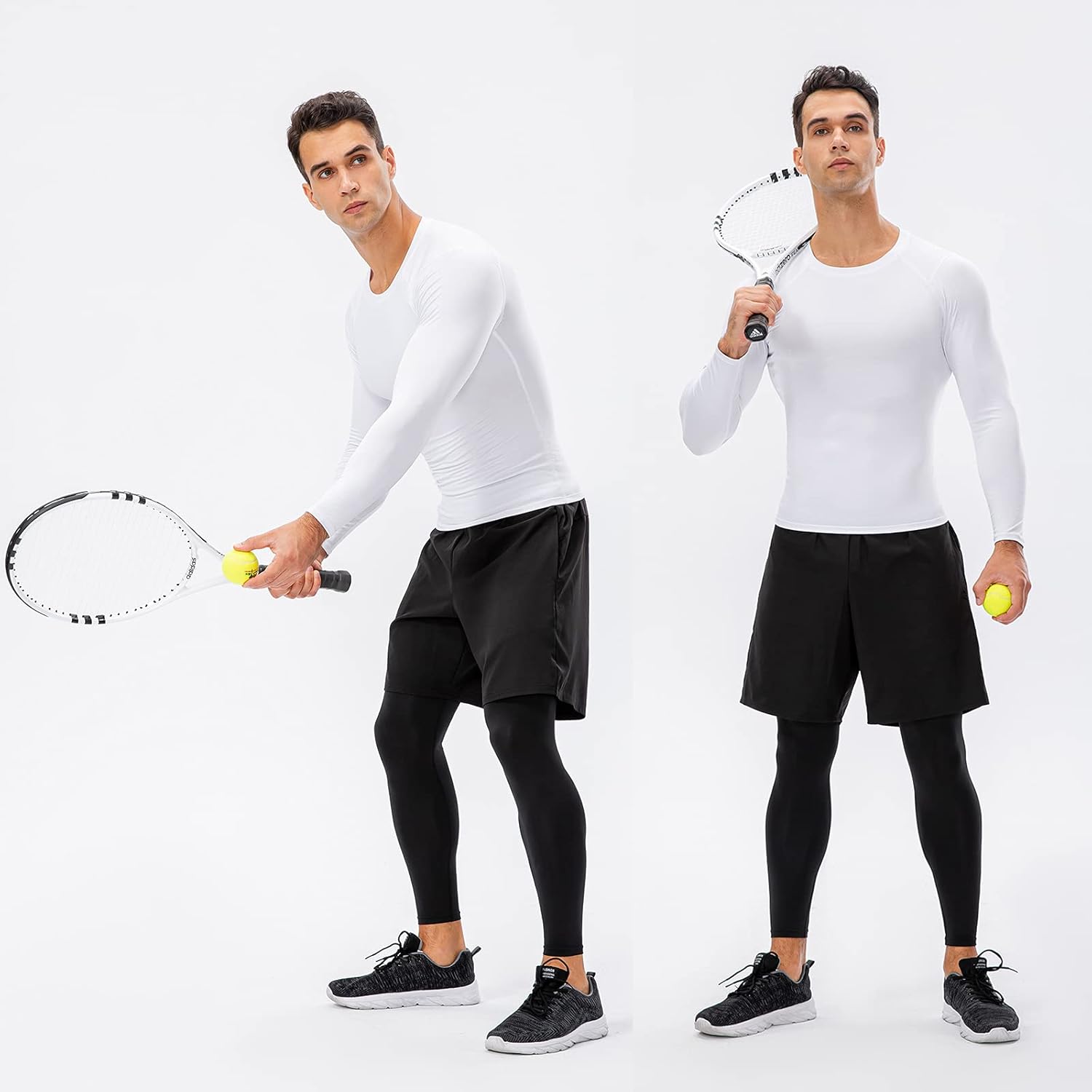1/3 Pack Men's Compression Shirts Long Sleeve Athletic Workout Base Layer Quick Dry Fit Basketball Football Tops Undershirts