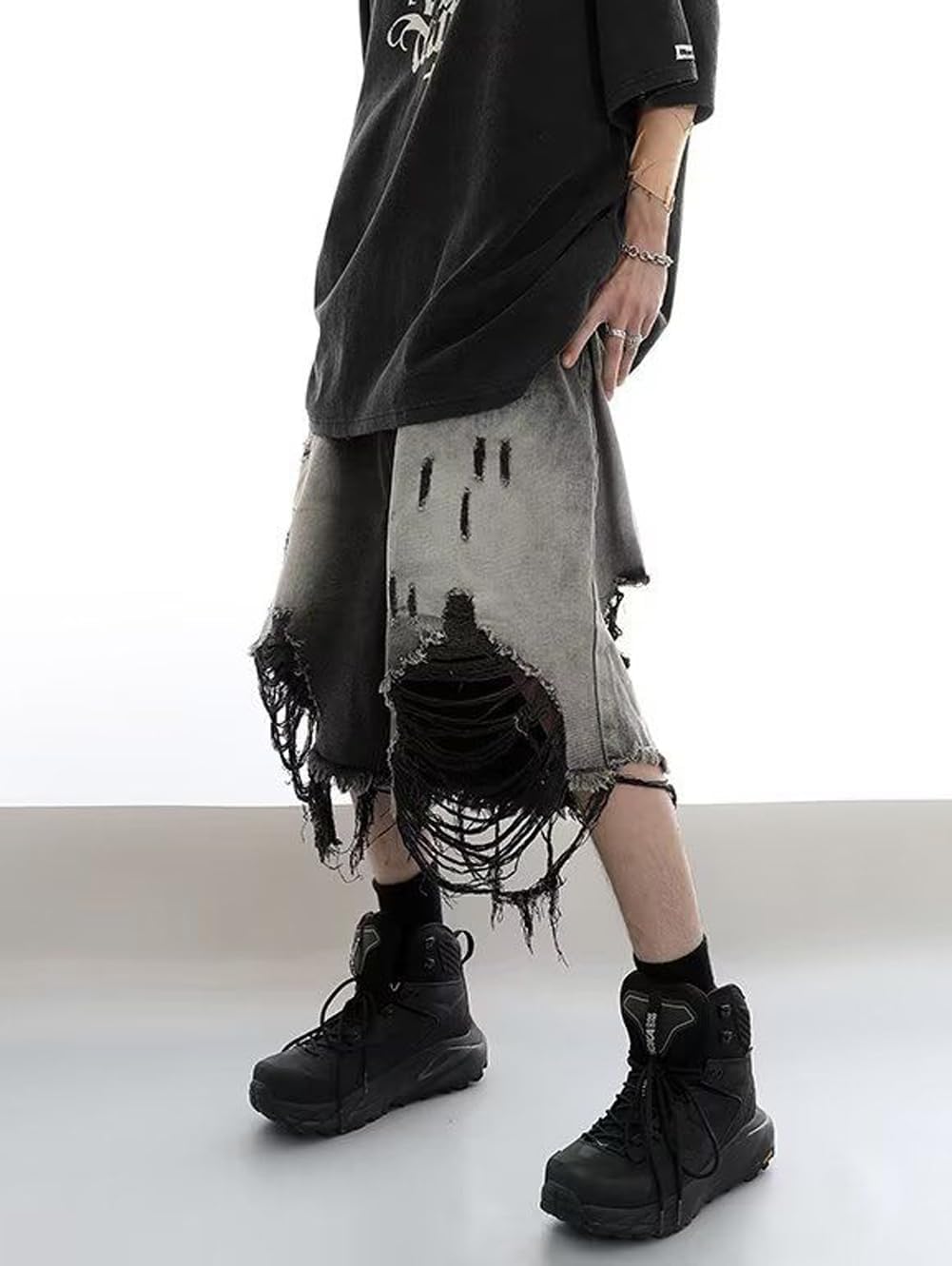 Mens Bermuda Jean Shorts Summer Loose Fit Baggy Light Wash Ripped Distressed Denim Shorts with Pockets