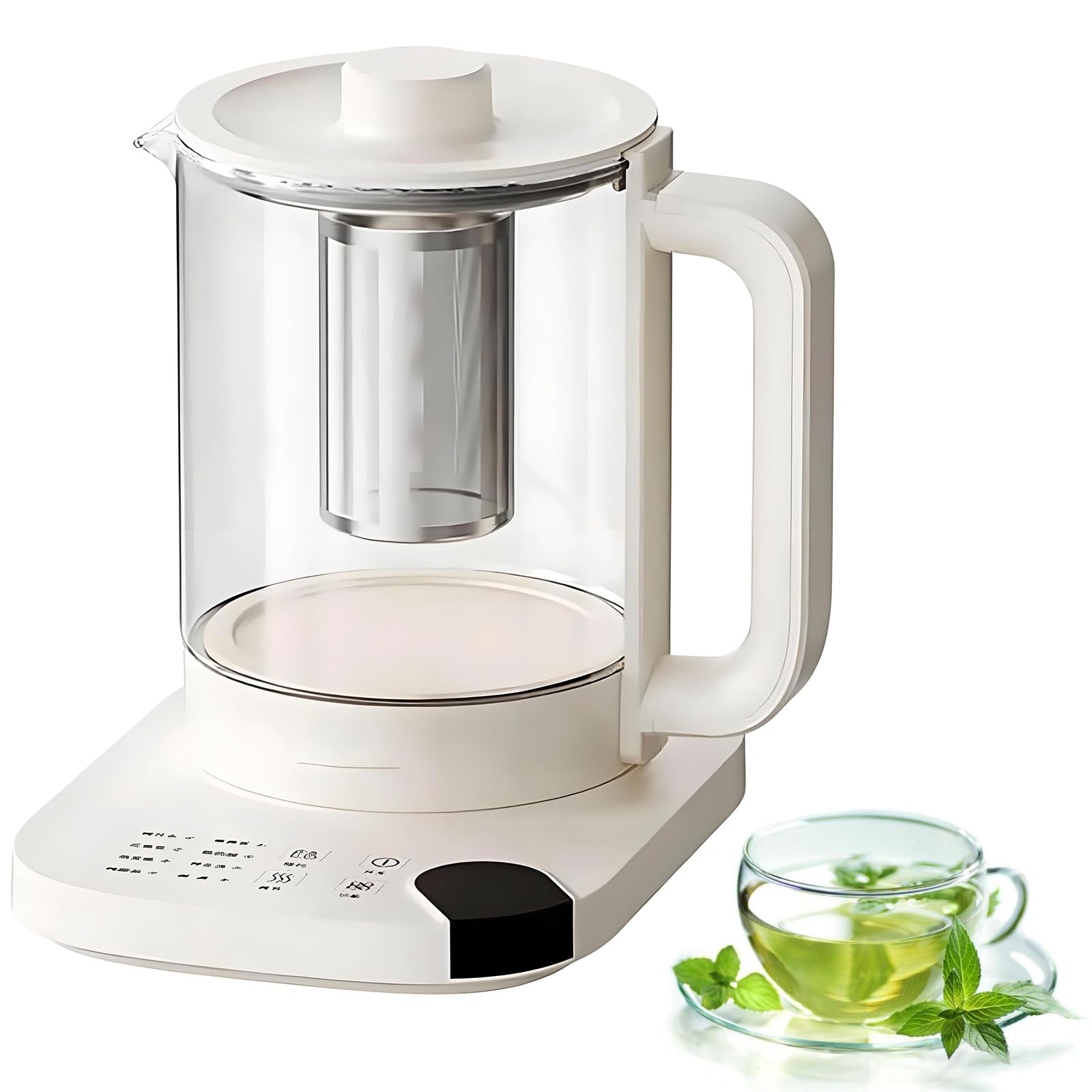 Té de Vidrio Inteligente Hervidor de Té, Tetera de Temperatura Variable, Té de 800W con 11 Prejuicios de Control de Temperatura, Teteras Eléctricas de 1.8 Litros con Infusor de Té Extraíble