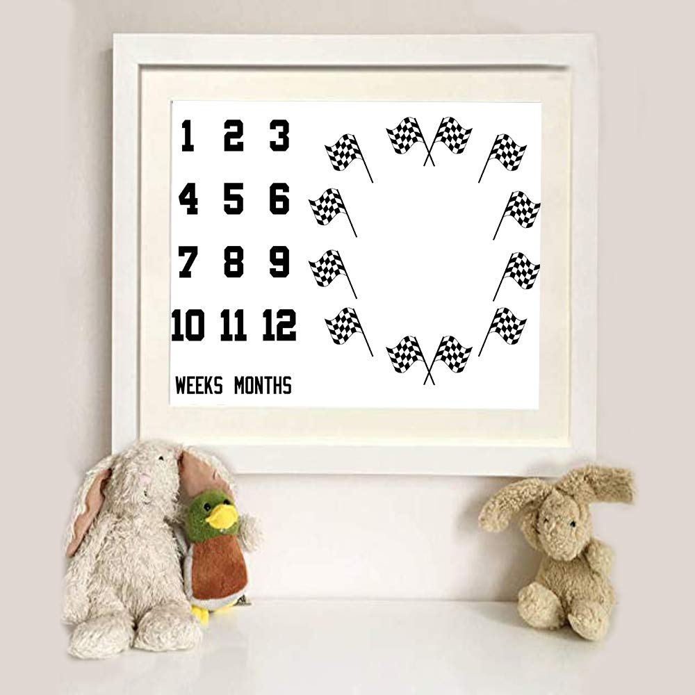 FFUN SOUL Lagre 48 x 40 pulgadas, franela suave, manta de hito para bebé, fondos de fotografía con bandera de carreras, accesorios para rastreador de crecimiento de baby shower, regalos para recién