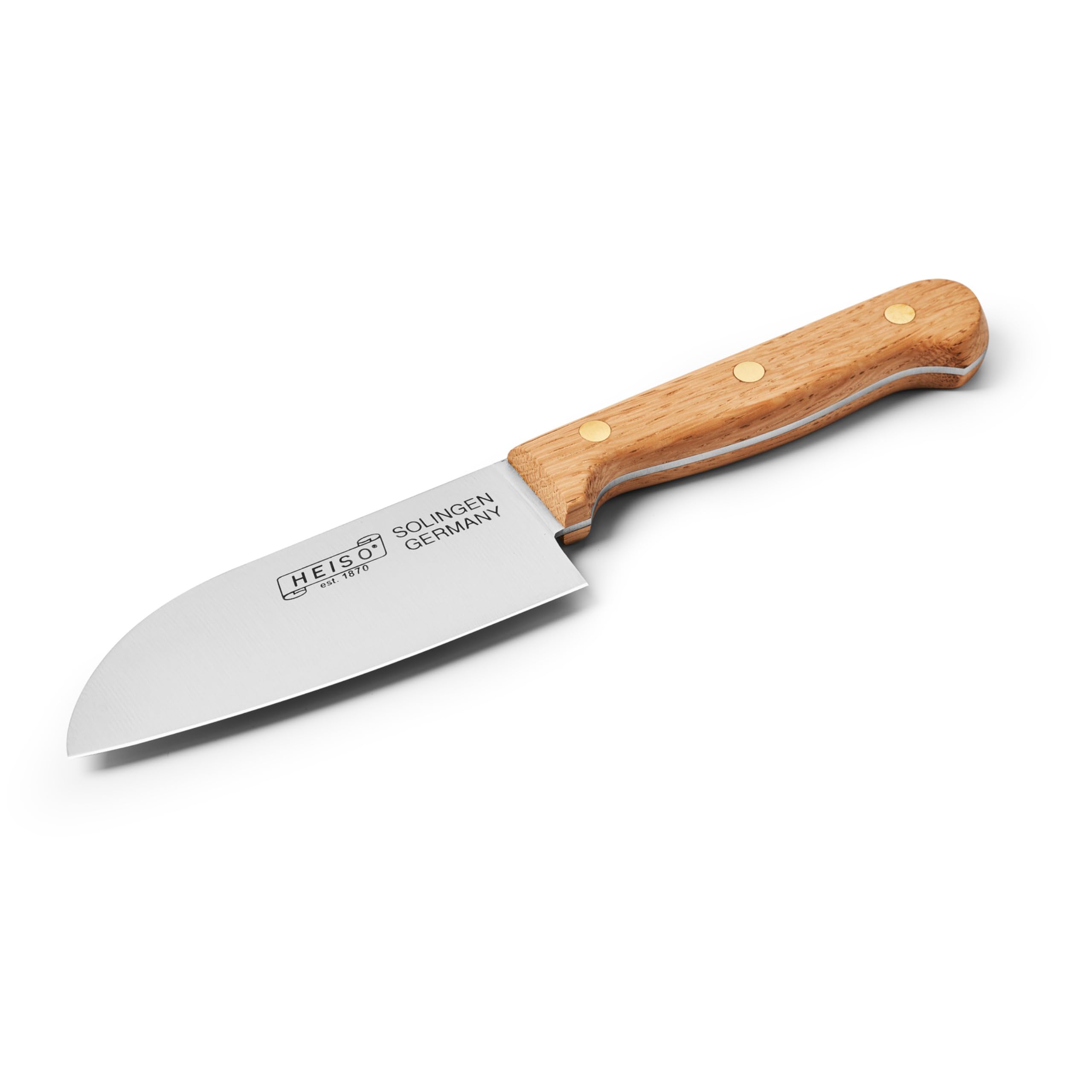 HEISO Santokumesser 13cm – Gustav – handgefertigt in Solingen aus rostfreiem Edelstahl, Griff aus heimischer Eiche, deutsche Manufakturqualität
