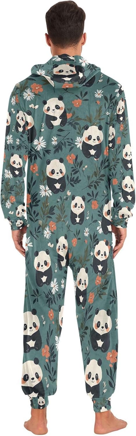 Panda Green Adult Onesie Pajamas Novelty One Piece Costume Sleepwear Jumpsuits Matching PJS