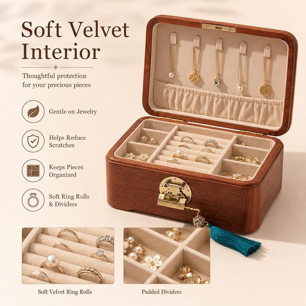 Portagioie In Legno Vintage Con Coperchio Floreale Dipinto A Mano