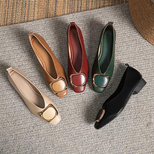 Women's Closed Square Toe Low Heel Dress Shoes Comfortable Slip On Metal Buckle Decoration Non-Slip Chunky Low Heel Pumps for Office Party Walking Formal2