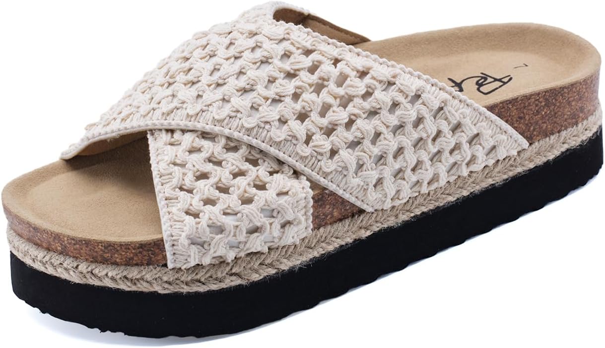 PepStep Slide Sandals for Women with Soft Cork Footbed and Strap, Ladies Fashion Platform Slide Sandals Comfortable Slip On Style