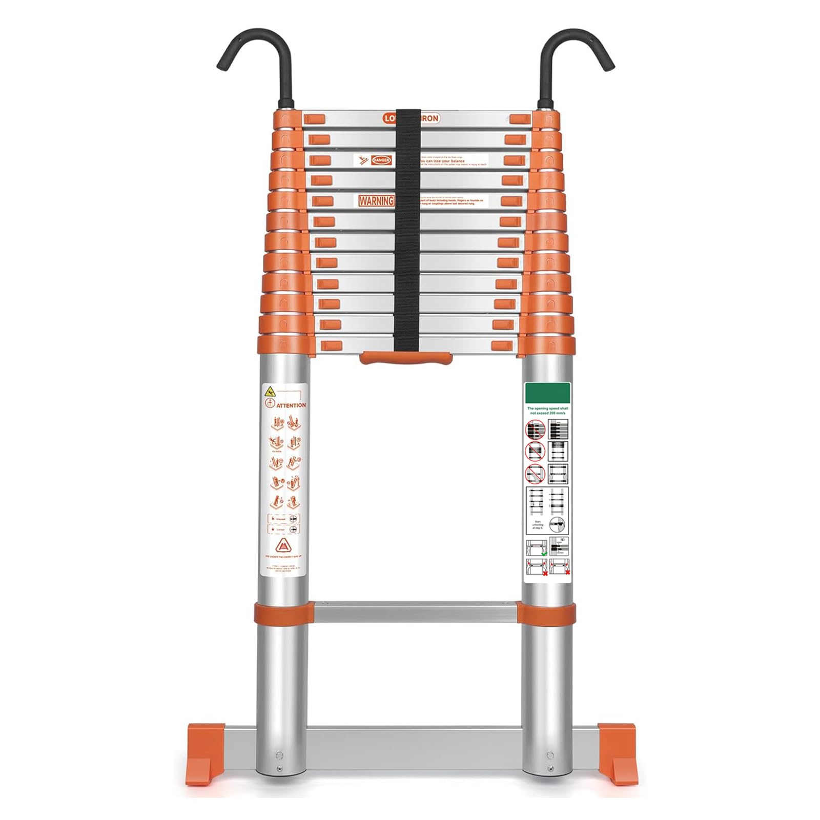 Telescopic Ladder 5.1 m Aluminium Telescopic Ladder Extendable High Quality with Removable Hooks Maximum Load Capacity 150 kg Non-Slip Folding Telescopic Ladder Ladder Standing Ladder