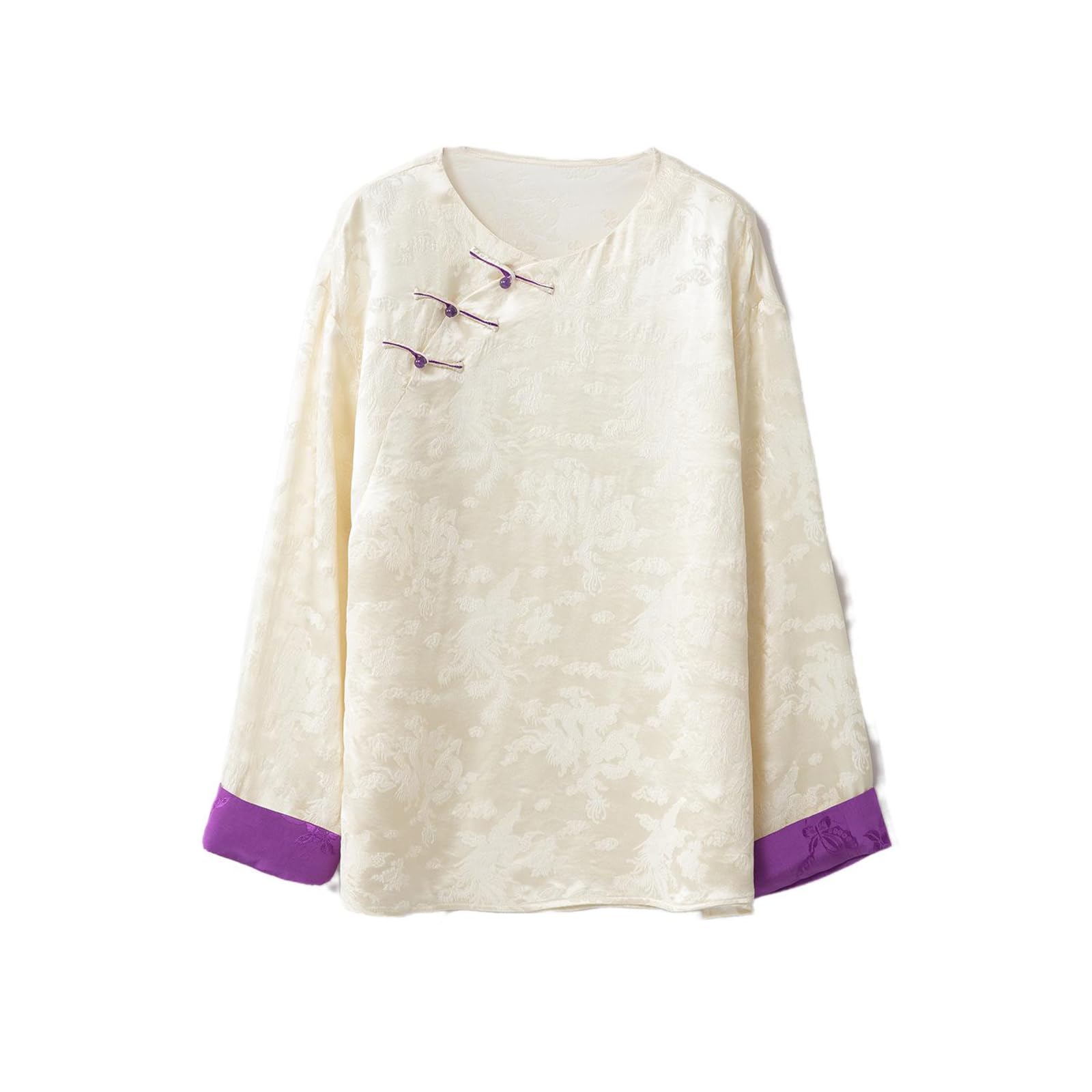 Blusa Beige de Estilo Nacional Chino con Mangas enrolladas