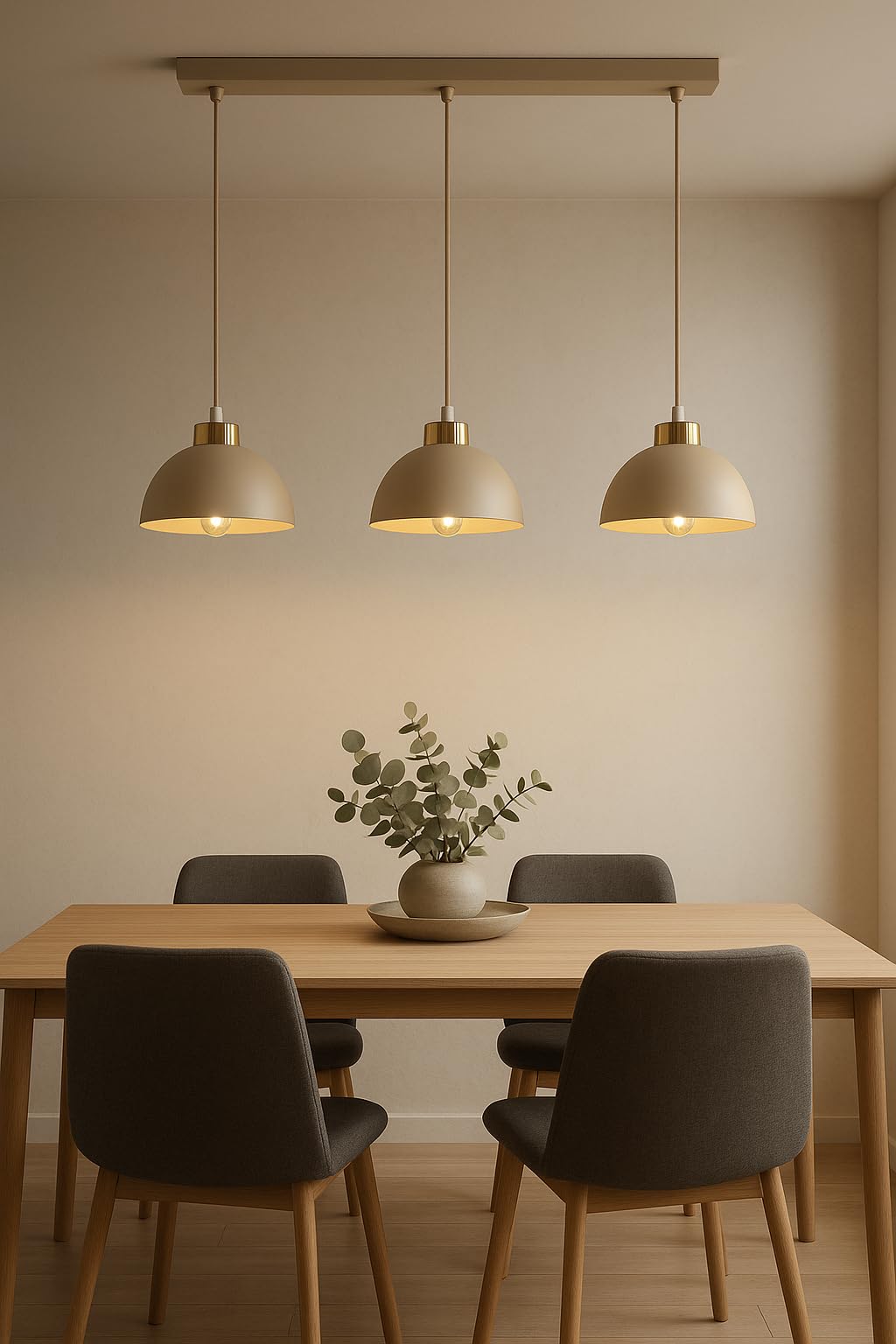 Pendellampe 3-flammig Beige – Moon Ecru Kaschmir Leuchte aus Metall – E27 Lampen für Esszimmer oder Wohnzimmer – LED geeignet