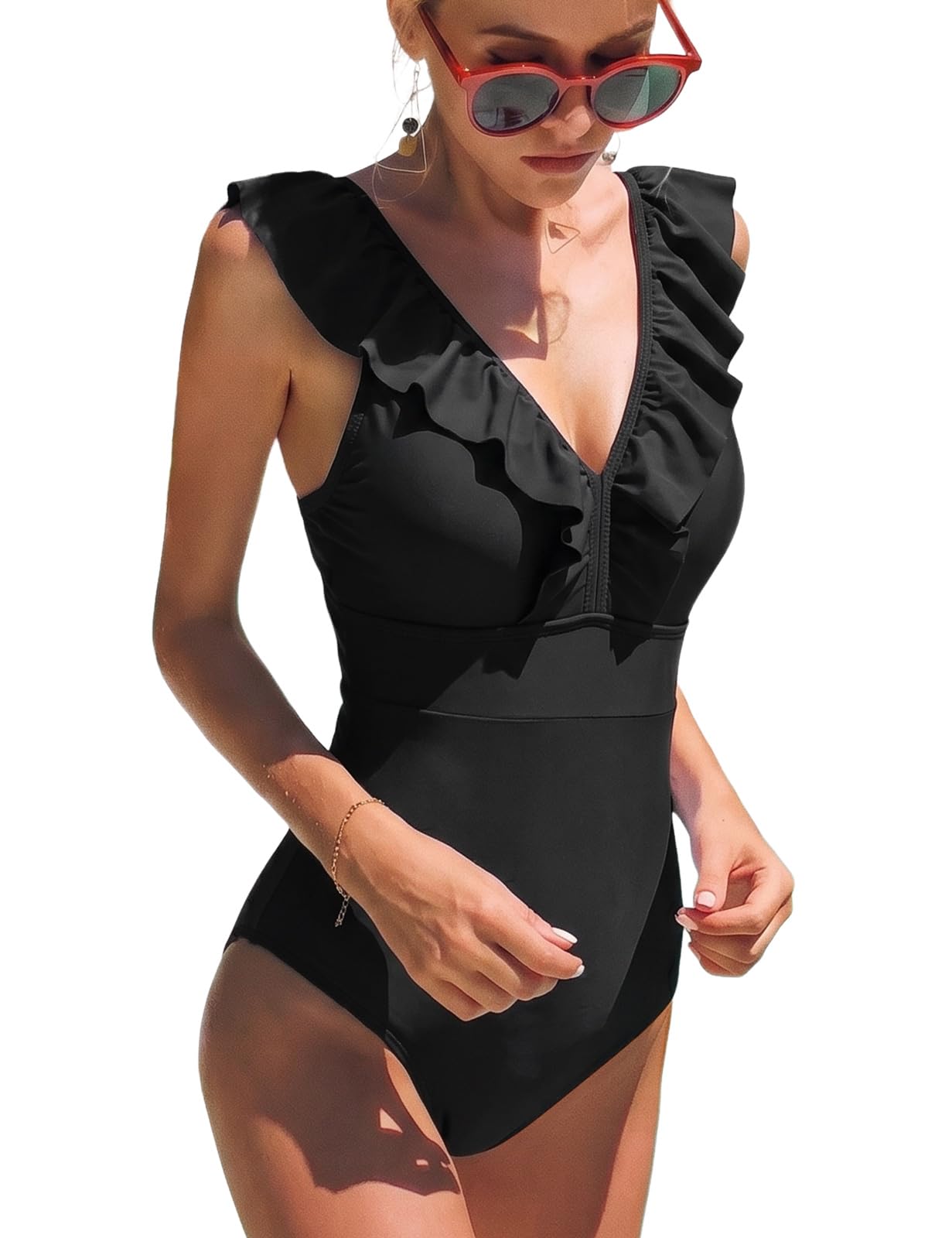 heekpek Traje De Baño Mujer Una Pieza Moda Monokini Push Up Brasileño Rayas Floral Impresión Baño Bañador Traje Bikini Bañadores De Mujer Tallas Grandes Ropa de Baño Cuello en V
