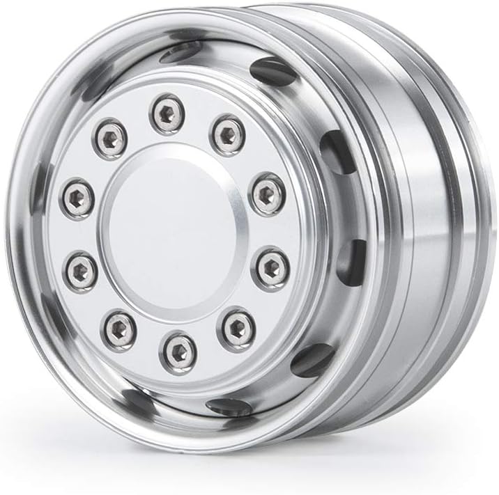 RCLIONS 2pcs Powered RC Trailer Front Rims Aluminum Alloy Hub for Tamiya 1/14 Tractor RC Truck Car Trailer (Silver)