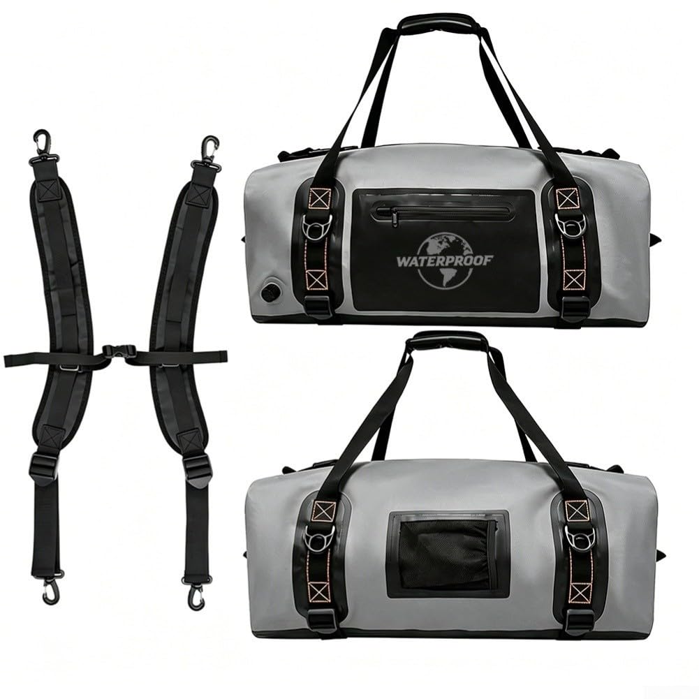 Borsa impermeabile per moto con chiusura ermetica, spallacci regolabili e tasche esterne elastiche per uso quotidiano (60 L (34 x 25 x 53 cm) grigio