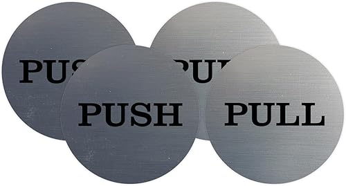 Señales redondas de 2 pulgadas para puerta (plata cepillada) - Paquete de 2 (4 piezas)