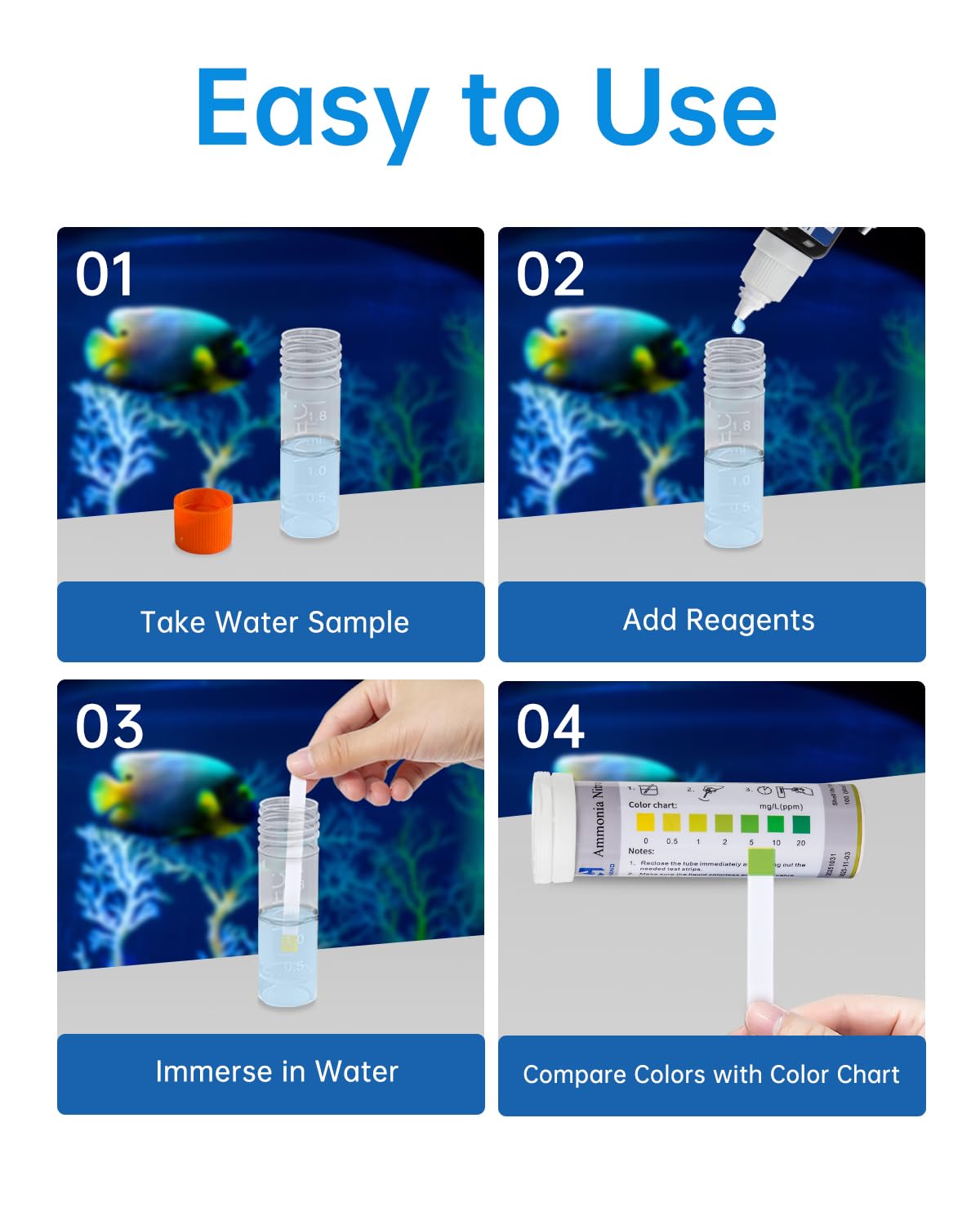 0-20 ppm Ammonia Test Strip, 100Strips, Contains 6ml Activator, Accurate Readings, Easy to Use, Ammonia Test Kit for Fish Tanks, Ponds, Aquaculture, Freshwater Aquarium - image 5