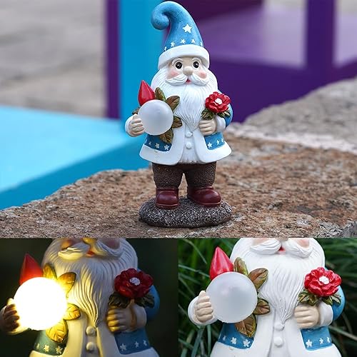 Miniatura 5 de Estatua de gnomos de Navidad para exteriores con orbe mágico solar, gnomos de Navidad para decoración de jardín, hogar, patio, césped y porche,