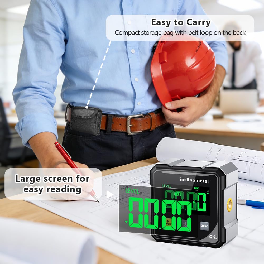 Flintronic Magnetyczny cyfrowy detektor kątowy, cyfrowy inklinometr z laserem elektronicznym, mocny 4-stronny magnetyczny kątomierz z wyświetlaczem LCD, do obróbki drewna, prac, maszyn