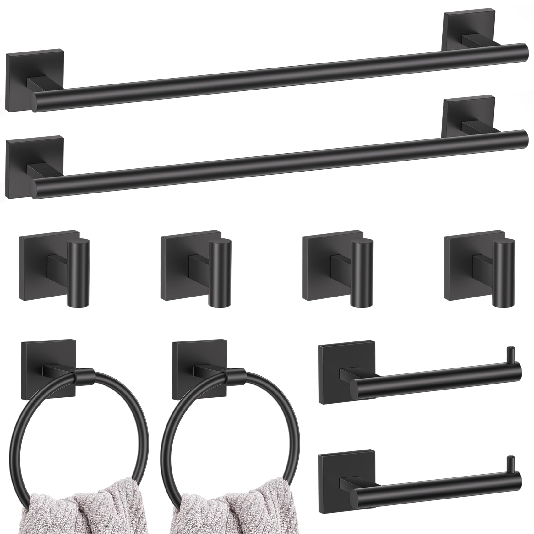Photo 1 of 10 Pieces Black Towel Bar Set, 23.6 Inch Bathroom Accessories Set SUS304 Stainless Steel Bathroom Hardware Set Towel Racks for Bathroom Wall Mounted.