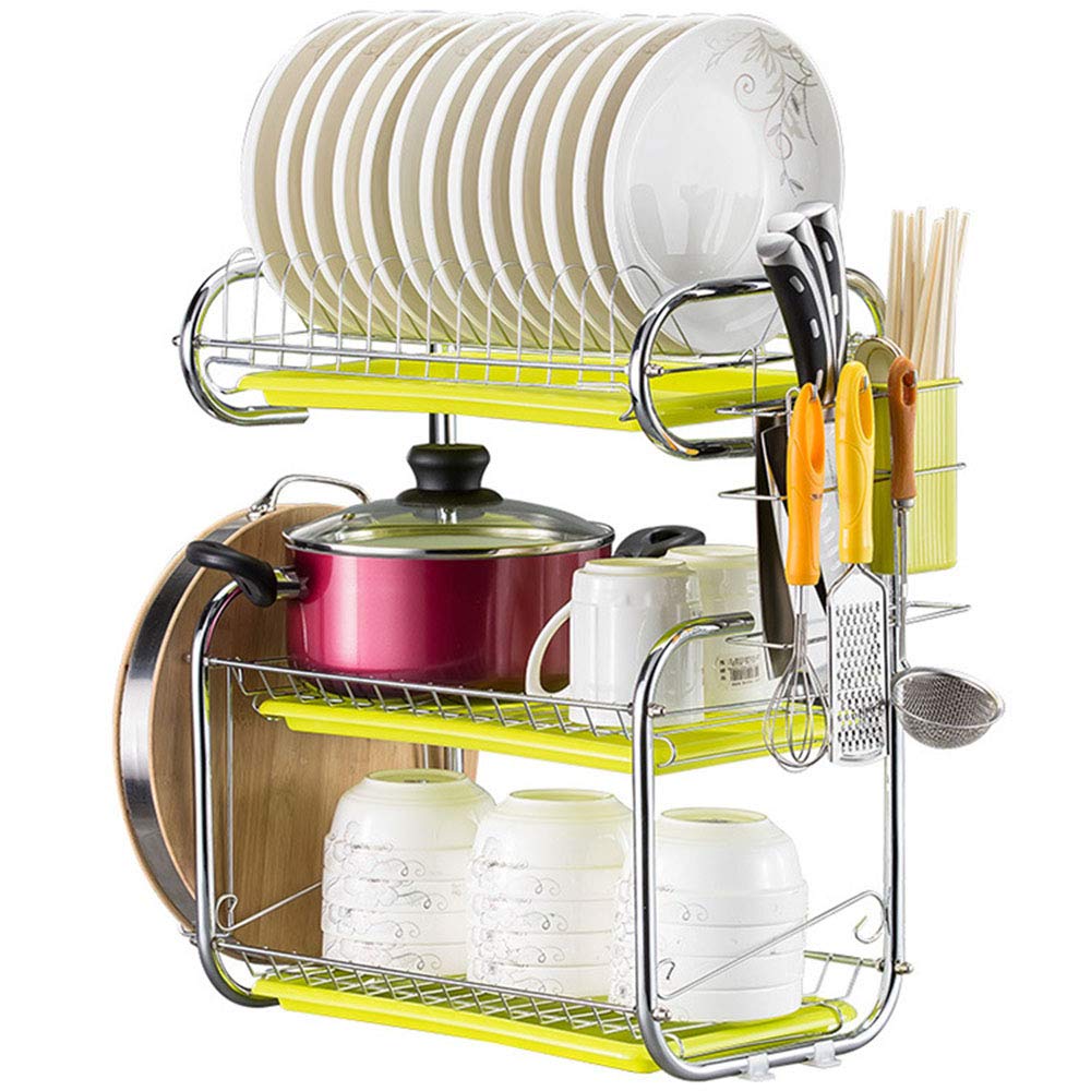Set scolapiatti e scolapiatti, scolapiatti a 3 Livelli Scolapiatti con vaschetta raccogligocce Scolapiatti per bancone della Cucina Acciaio Inossidabile, Tipo C 2 Strati (Bianco)/T