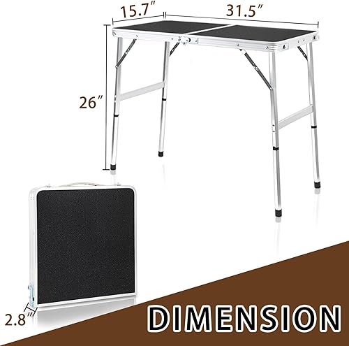 Miniatura 9 de Mesa pequeña plegable de aluminio, altura ajustable, mesa de campamento portátil ligera para picnic, playa, al aire libre e interior (negroB)
