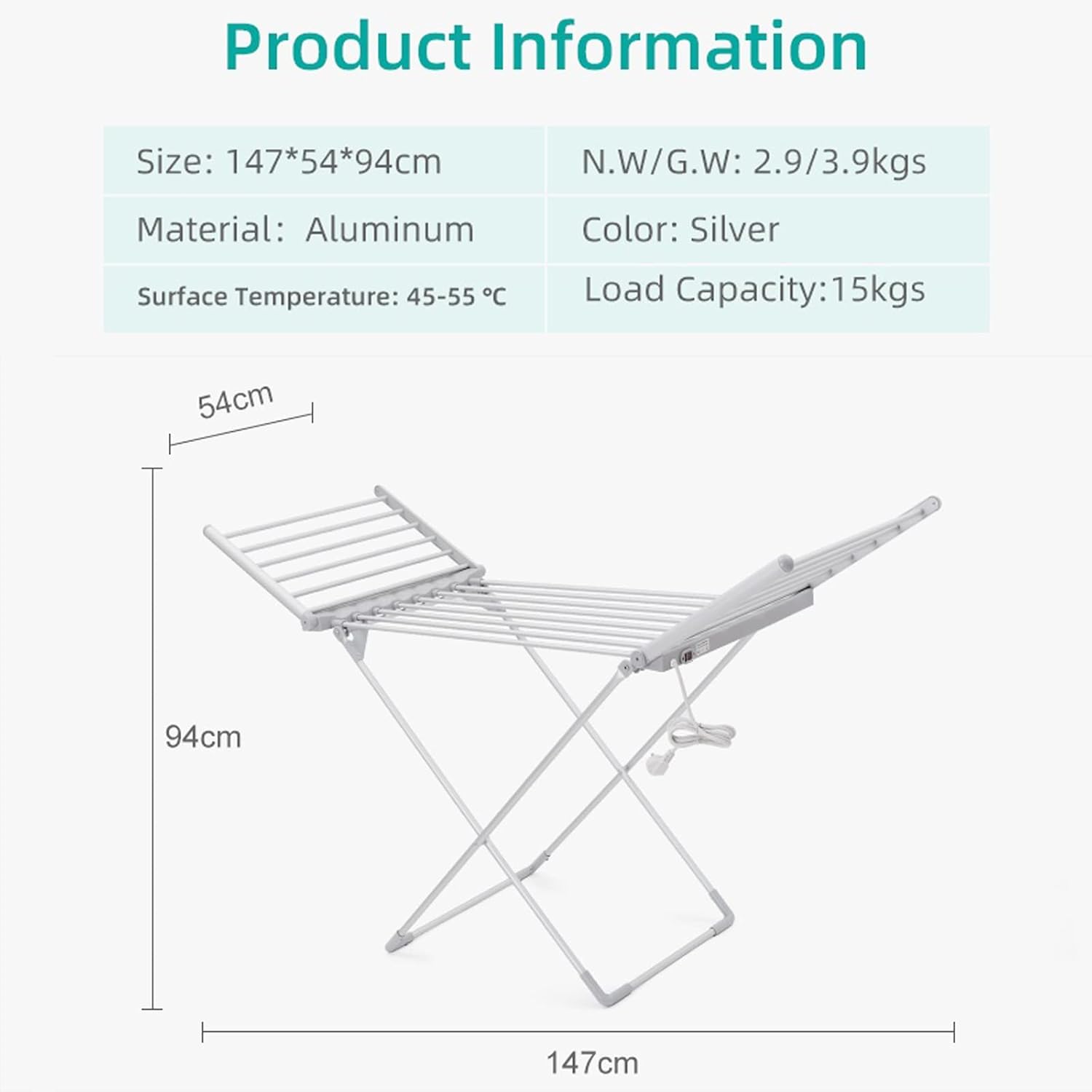 230W Electric Heated Clothes Airer Dryer Clothes Drying Rack Electric Towel Warmer Heated Airer