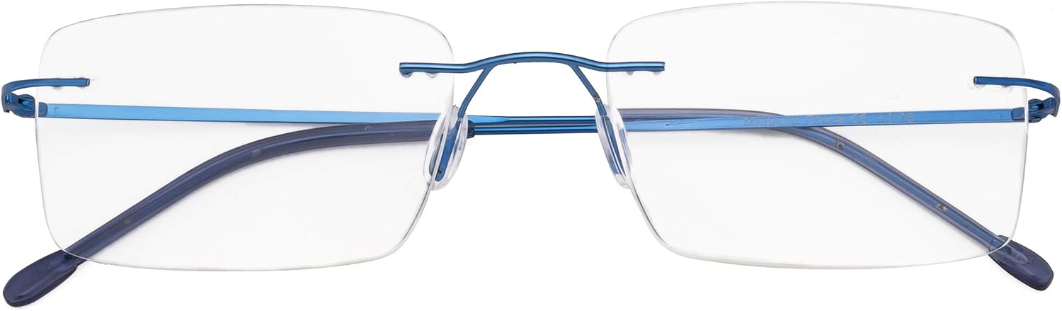 CessBlu Rimless Reading Glasses Lightweight Readers for Men (Blue) +3.5