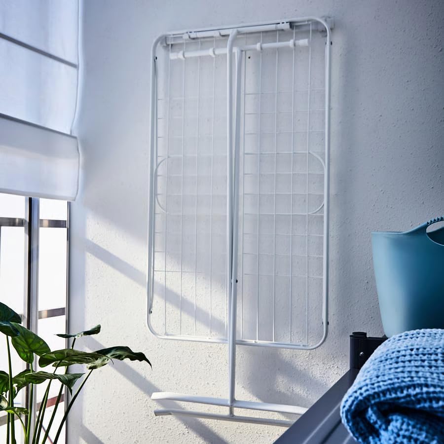 Foldable Drying Rack for Indoor & Outdoor Use – 68" White Steel Clothes Airer with 2 Wings & 4 Hanging Hooks, Compact & Durable Laundry Stand