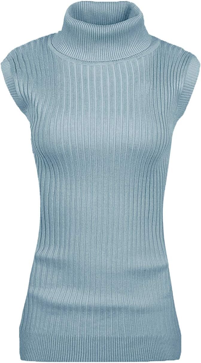 v28 Women Sleeveless High Neck Turtleneck Stretchable Knit Sweater Top