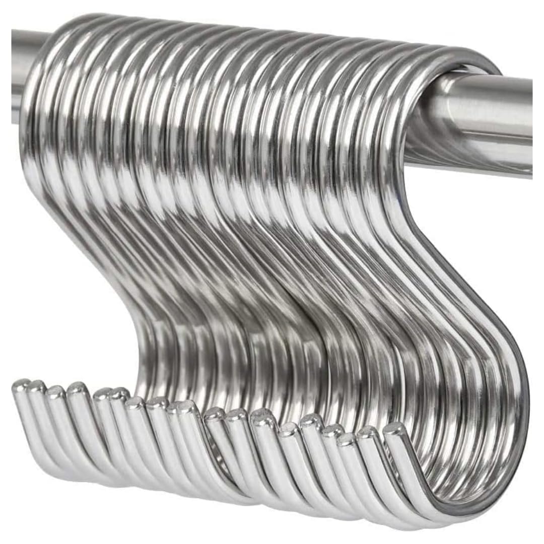 TEELLON 100% Stainless Steel S Hooks (Pack of 15) S Shaped Hook for Hanging Heavy Duty for Kitchen Cutlery, Bathroom Towels, Curtain rods, Potted Plants, Pan, Pot, Coat (5mm,3.5 Inch in Length)