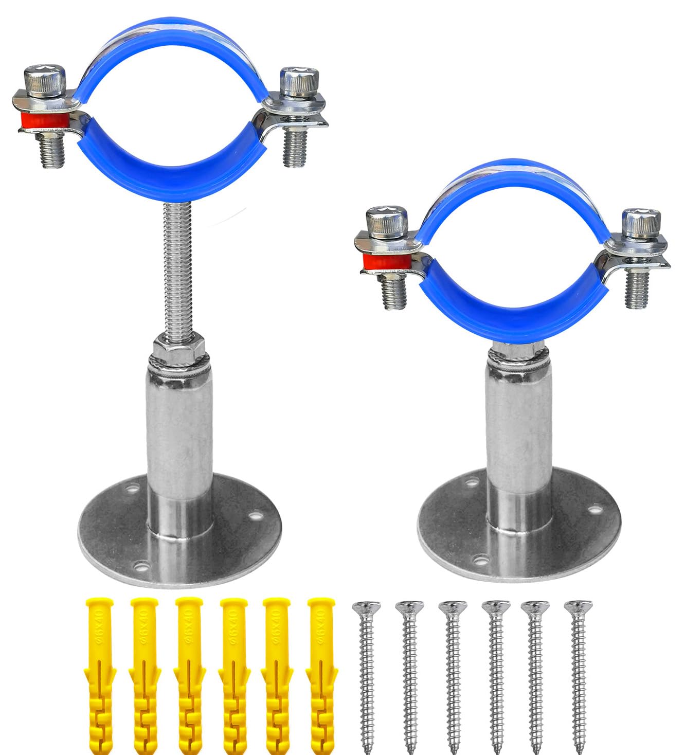 Supporto A Soffitto Per Tubi In Acciaio Inox 304 – Regolabile 50-95 Mm, Per Tubi Da 48-51 Mm, Kit Con Viti E Tasselli, Argento