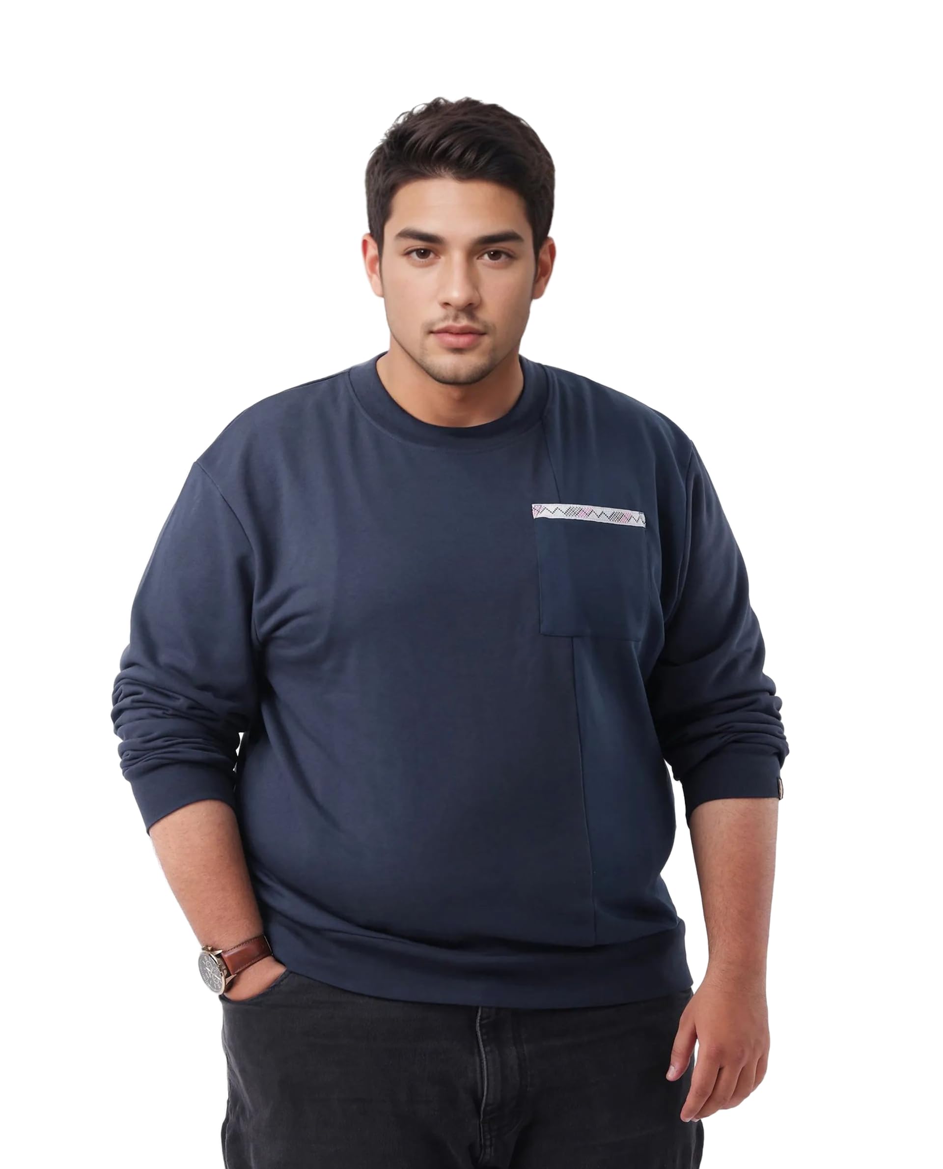 rare rabbit Men's Otese-L Plus Size Solid Cotton Blend Crew Neck Long Sleeve Sweatshirt-picture-41