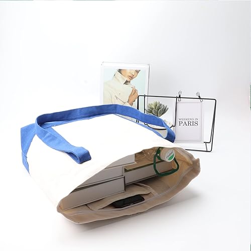 Miniatura 3 de Bolsas de lona, 16.5 x 14 x 5 pulgadas, resistentes, con cremallera, reutilizables, bolsas de tela a granel, algodón azul, 3 unidades