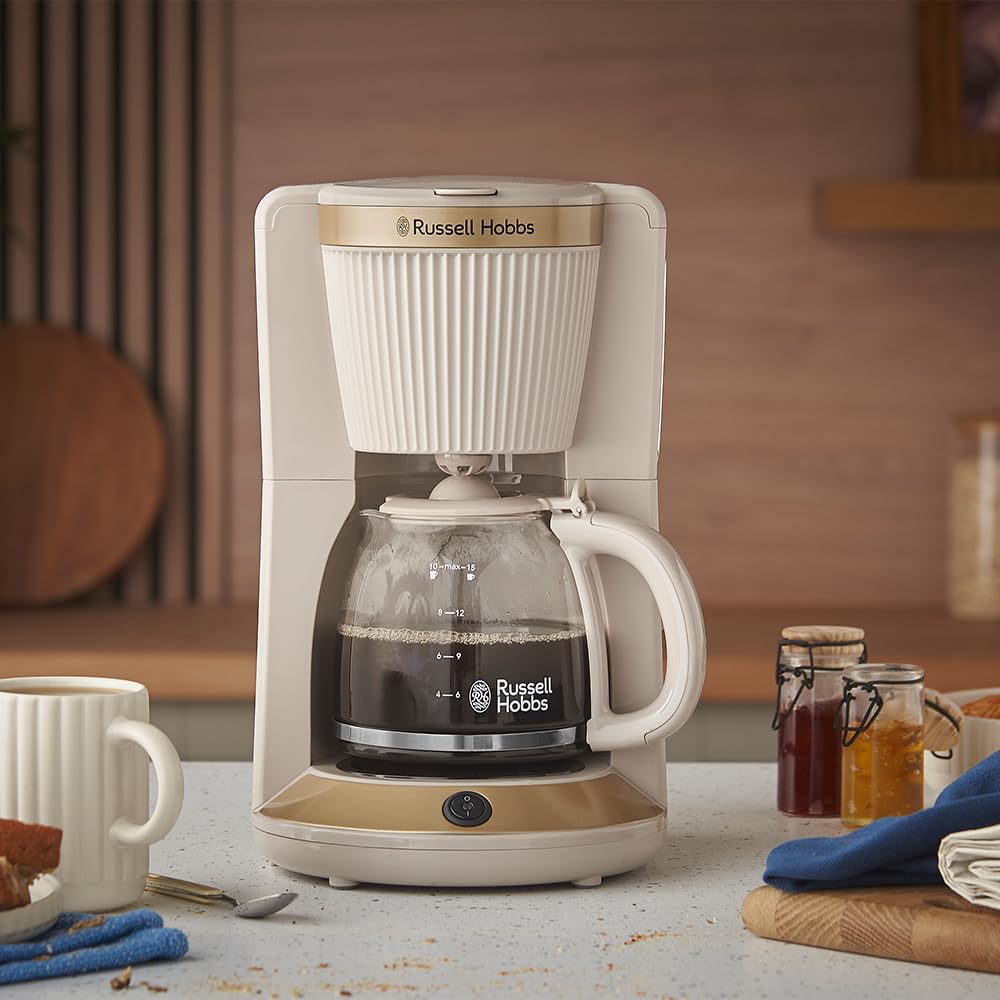 Russell Hobbs filtr ekspres do kawy [1,25 l, 1100W] Brontë Stone (technologia WhirlTech, Drip stop, Keep Warm, szklana karafka, okienko wody, funkcja przerwy i nalewania, przycisk zaparzania