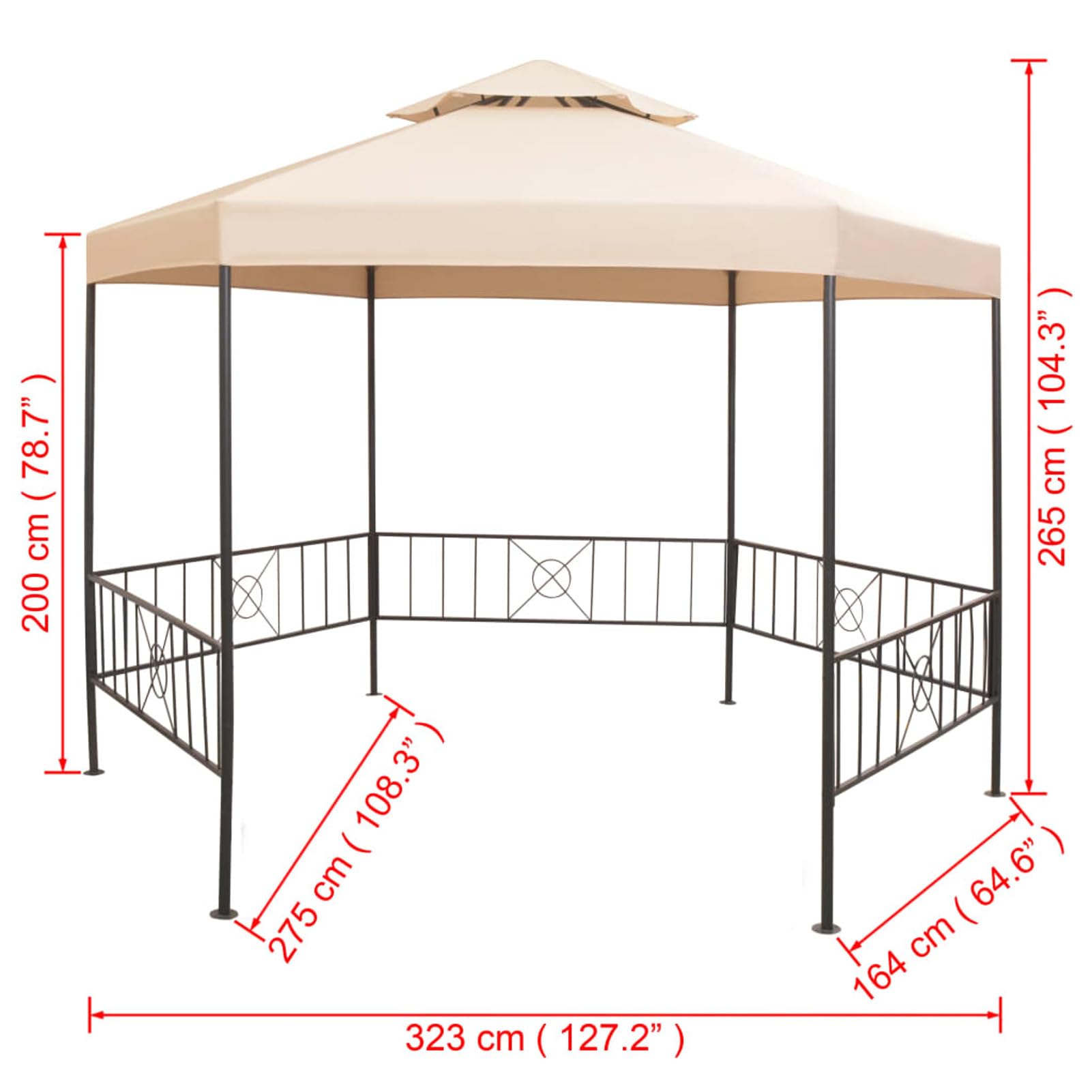 Gartenpavillon Partyzelt, Party Deko, Festzelt, Pavillon, Garden Decoration, Canopy Tent, Lagerzelt, Gartenpavillon, Hexagonal Beige 323x265 cm