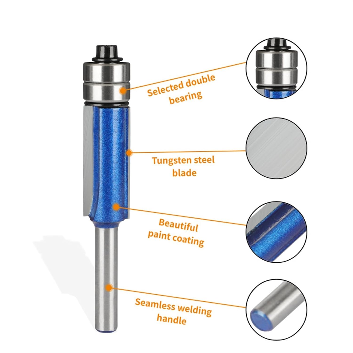 4PC 6MM 6.35MM Shank Double Bearing Flush Trim Bit Router Woodworking Milling Cutter for Wood Face Mill(4pcs 6.35 Shank)
