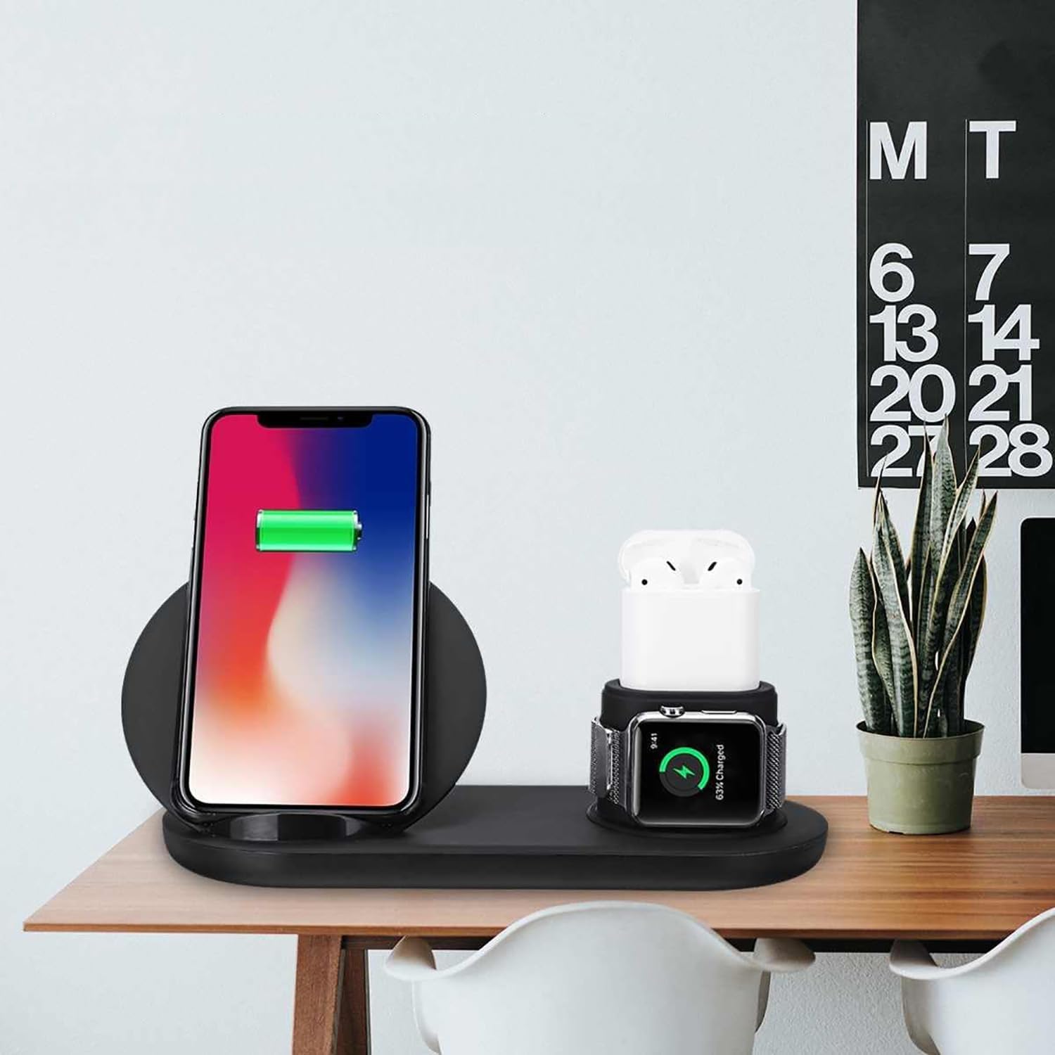 3 in 1 Wireless Charging Station for Samsung Galaxy & Apple iPhone - 7.5W Fast Charging Stand- Wireless Charger for Smartwatches, Smart Phones, Airpods - Black image 2