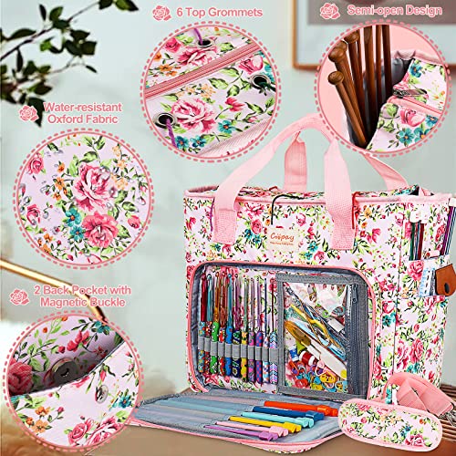 coopay large crochet bag knitting bags and totes organizer traveling crochet bags yarn bag for carrying crochet hooks knitting kit skein yarn wool project knitting amp crochet supplies pink flower