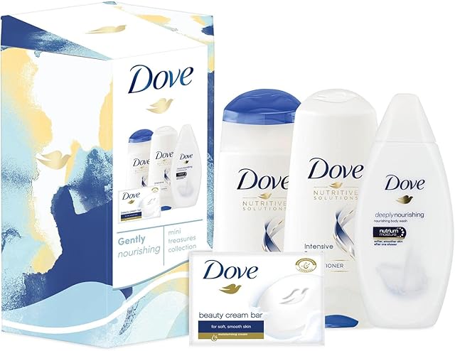 Dove Gently Nourishing Mini Treasures Collection Gift Set for Her (Deeply Nourishing Body Wash 55ml, Intensive Repair Shampoo 50ml, Intensive Repair Conditioner 50ml, Original Beauty Bar 90g)